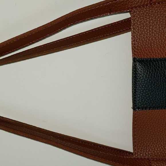 Vince Camuto Brown Pebble Front Stripe Open Top Handbag Tote Bag - Picture 3 of 9